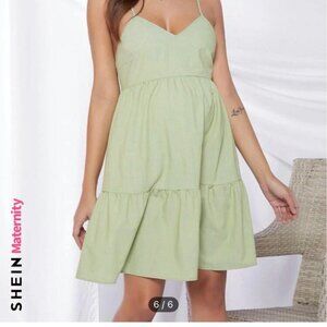 SHEIN Maternity Lace Up Backless Ruffle Hem Cami Dress Mint Green Sz S